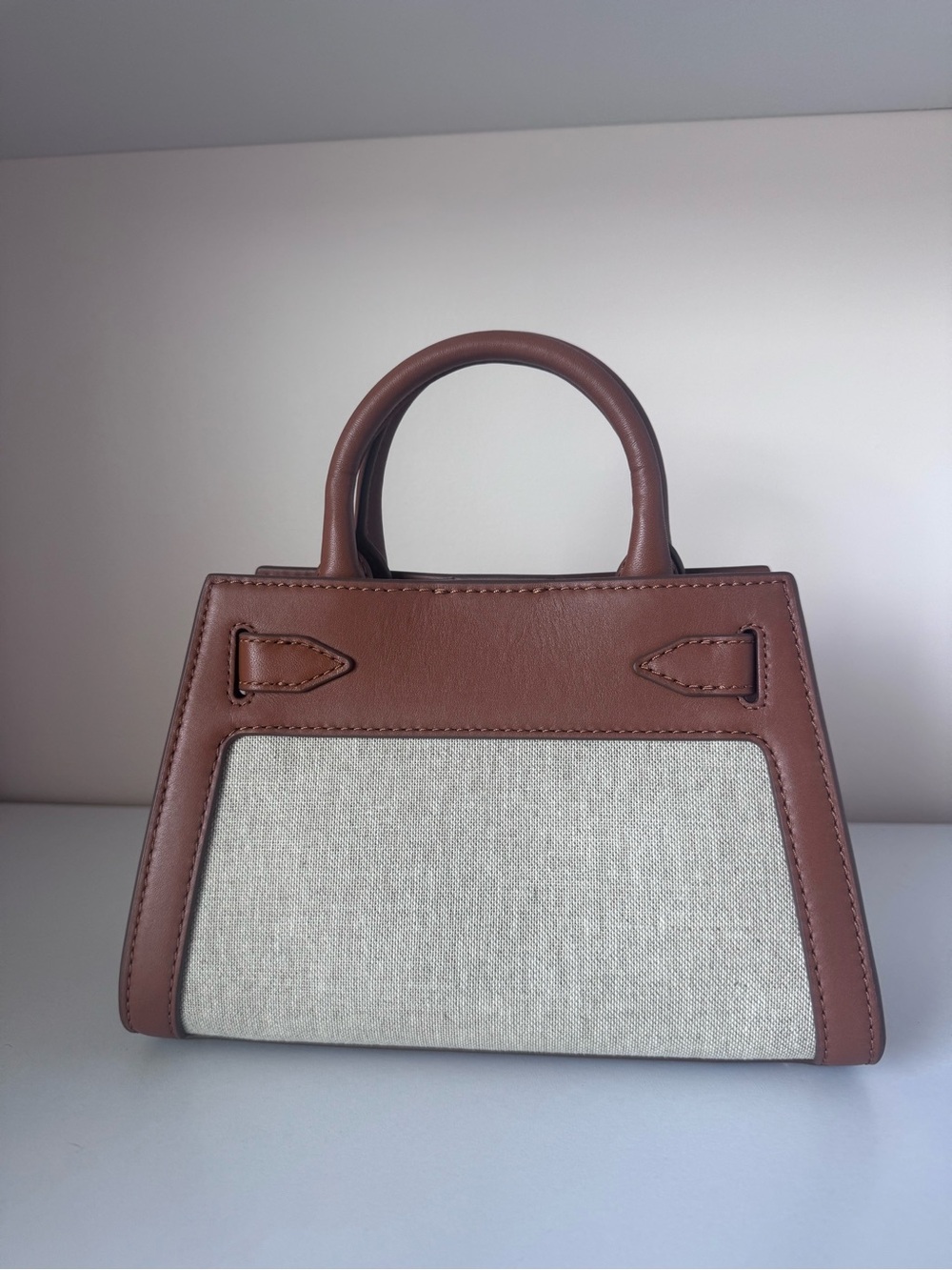 Veronica Beard Brown Leather & Cream Canvas Mini Satchel - Picture 3 of 5